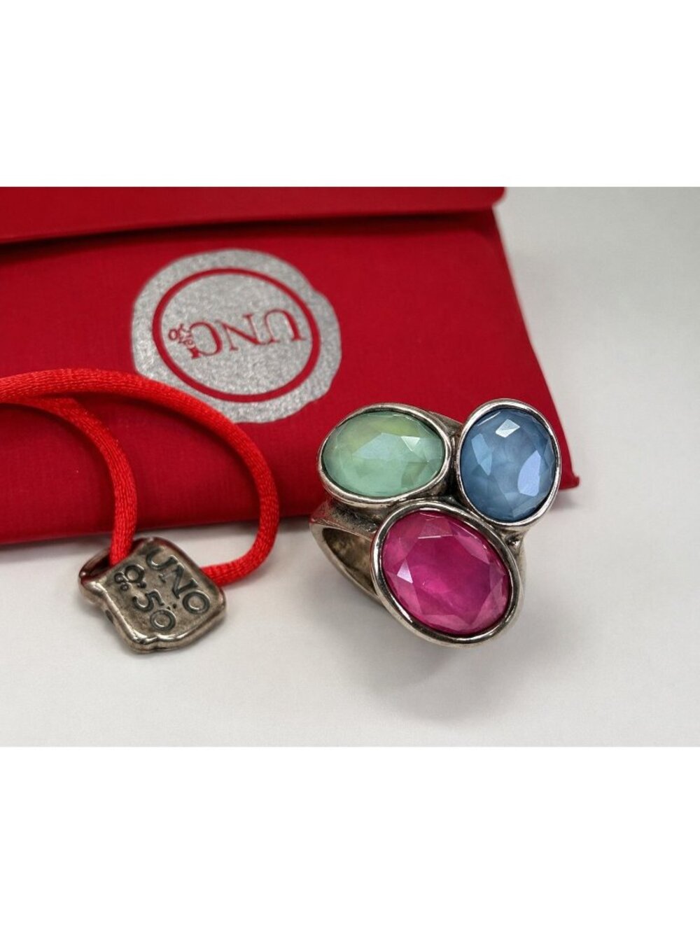 UNOde50 Multicolor 3 Crystal Statement Ring Silver Plated Spain Size 7